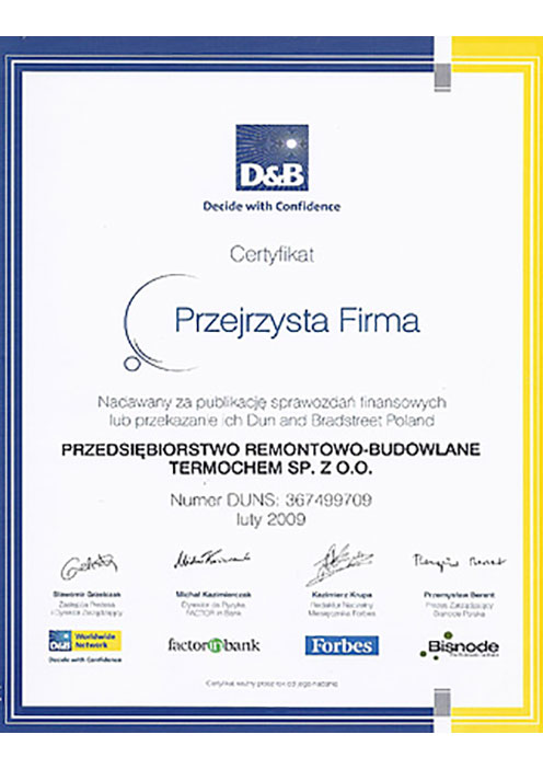 Transparent Company Certificate