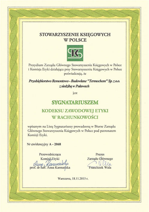 Zertifikat des Buchhaltervereins in Polen