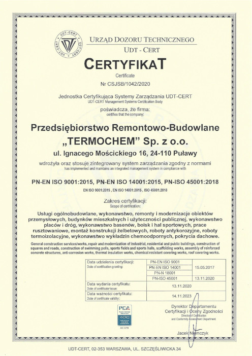 Zertifikat des Amtes für technische Aufsicht